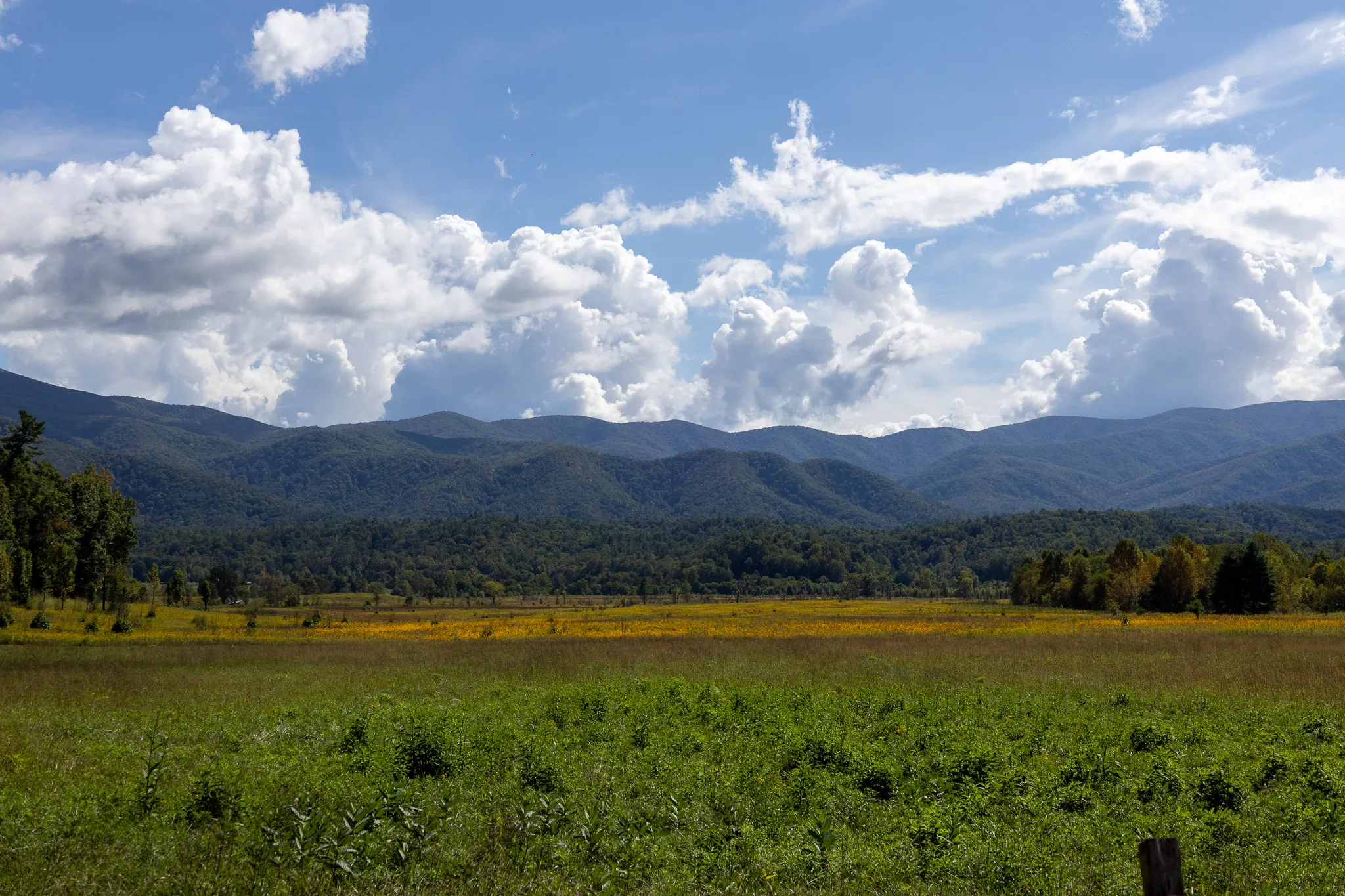 Wide landscape shot of the Smokey Mountains in Gatlinburg, TN